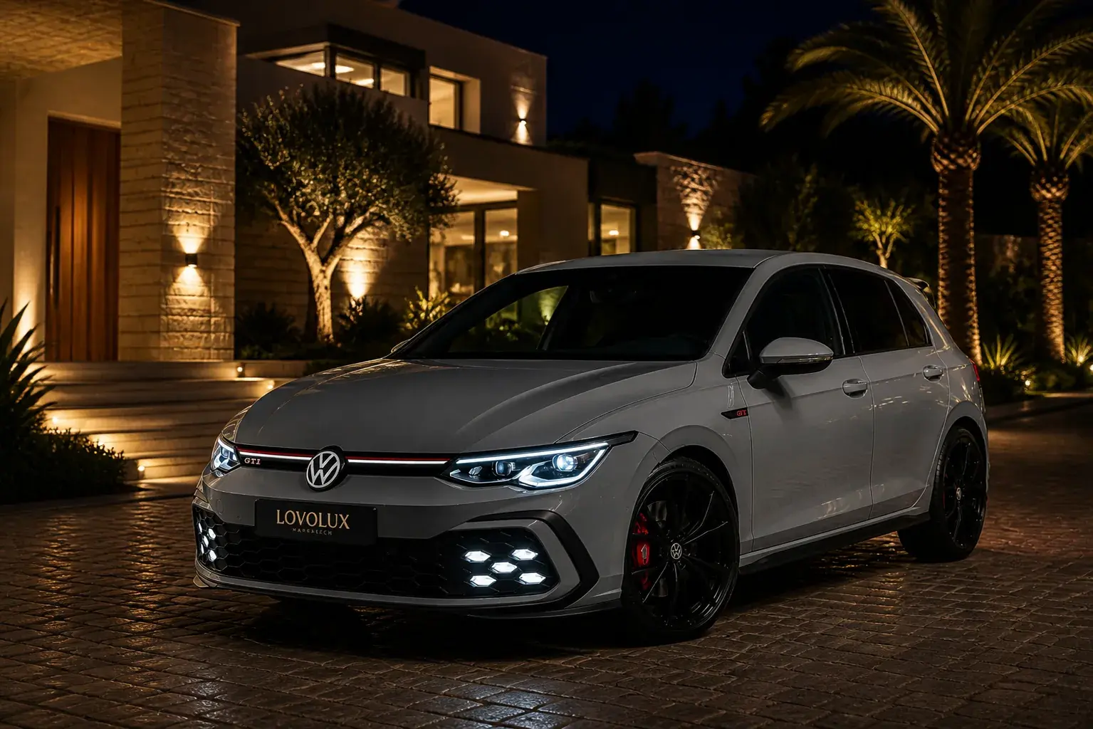 Volkswagen Golf 8 R blanche prête pour livraison à l'aéroport de Marrakech